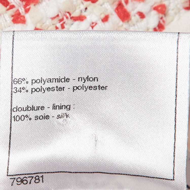 Pre Owned Chanel Red Multicolor Tweed Buttoned Front Jacket M