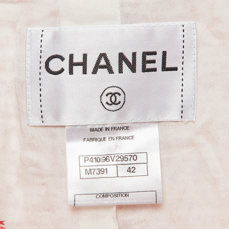 Pre Owned Chanel Red Multicolor Tweed Buttoned Front Jacket M