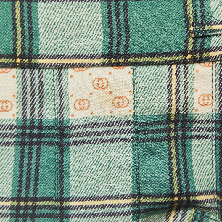 مملوكة مسبقًا Gucci Green Tartan Check Wool Pleated Maxi Skirt L