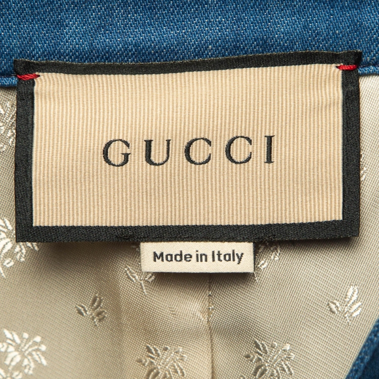 Pre Owned Gucci Blue Denim Detailed Button Crop Jacket M