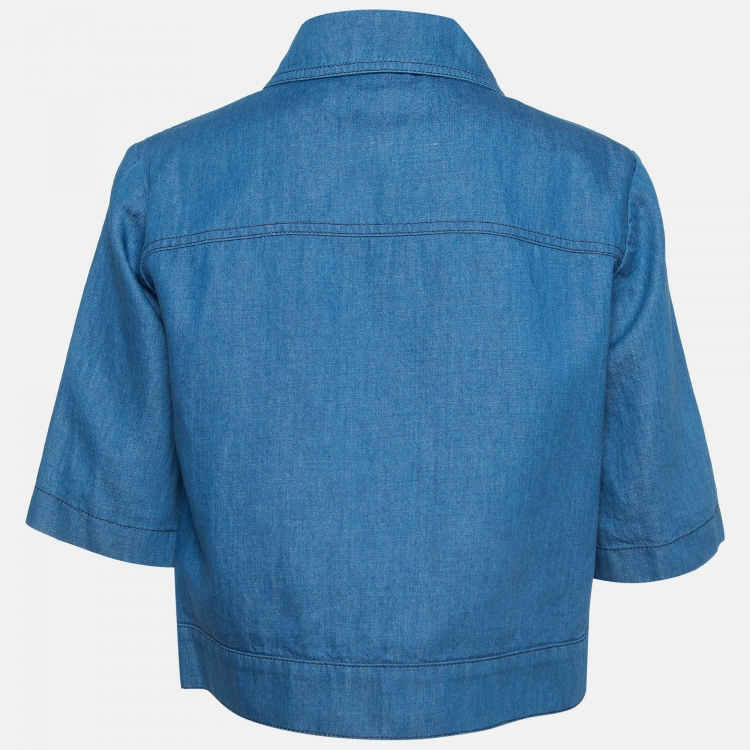 Pre Owned Gucci Blue Denim Detailed Button Crop Jacket M