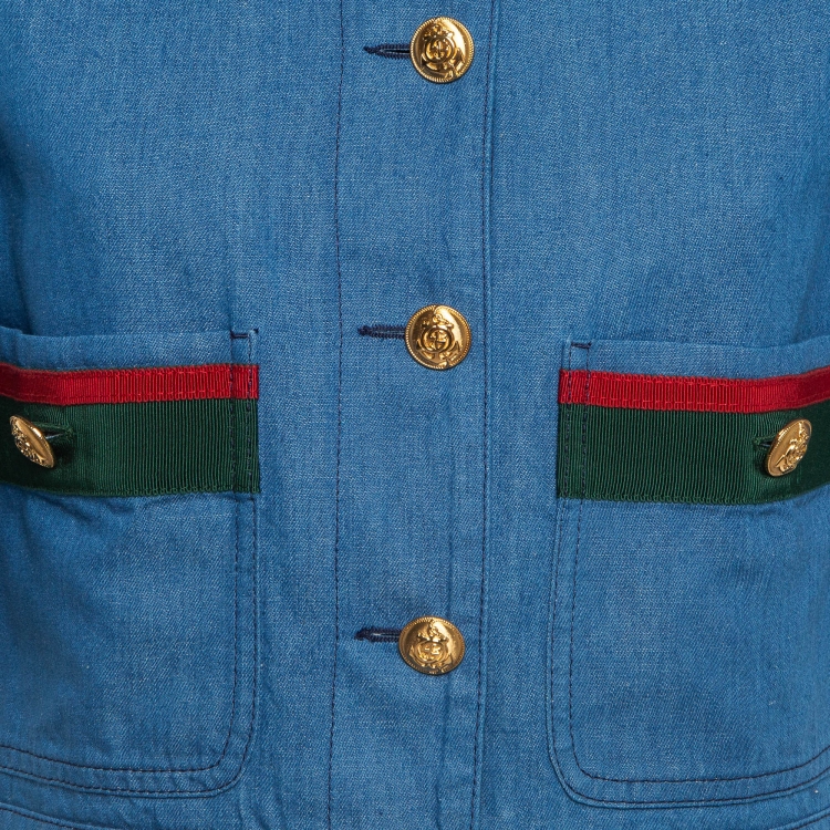 Pre Owned Gucci Blue Denim Detailed Button Crop Jacket M
