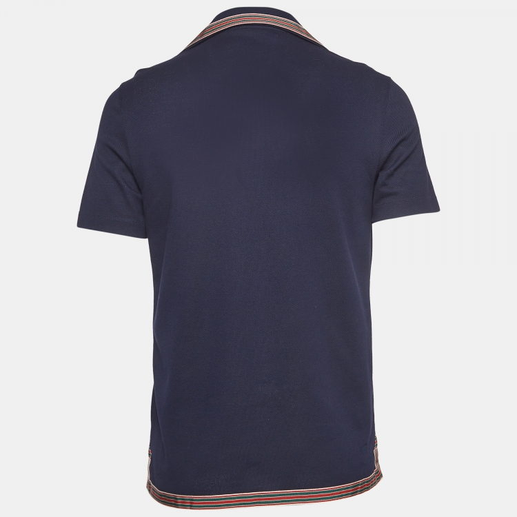 Pre Owned Gucci Navy Blue GG Embroidered Cotton Pique Bowling Shirt XS