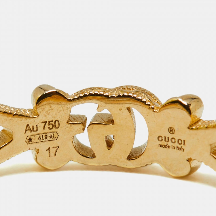 Pre Owned Gucci Floral Diamond 18k Yellow Gold Ring Size 57