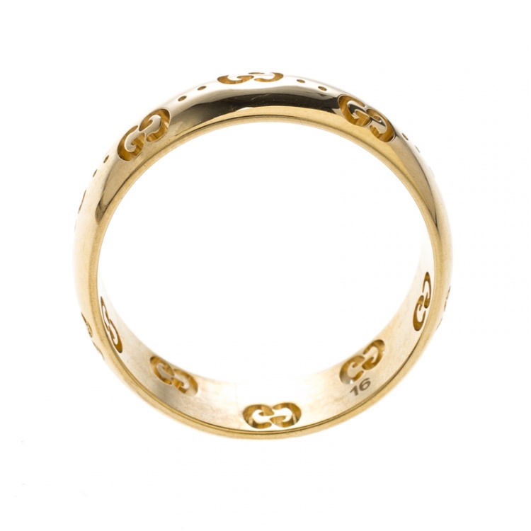 Pre Owned Gucci Icon 18k Yellow Gold Band Ring Size 56