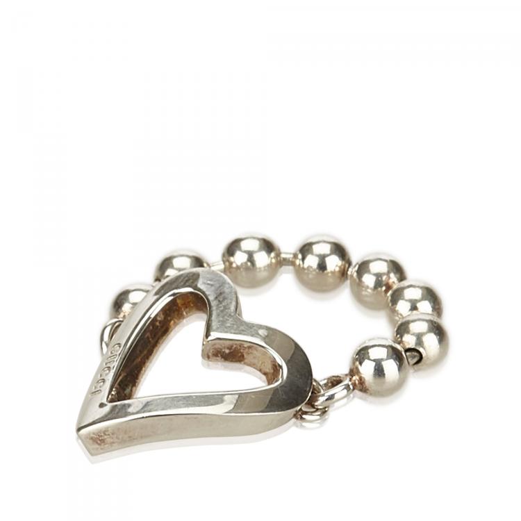Pre Owned Gucci Sterling Silver Heart Cutout Ring