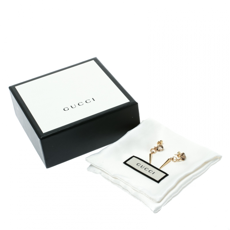 Pre Owned Gucci Horsebit Quartz 18k Yellow Gold Spike Drop Non-identical Earrings