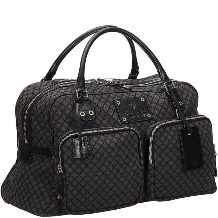 Pre Owned Gucci Gray/Black Diamante Canvas Travel Bag