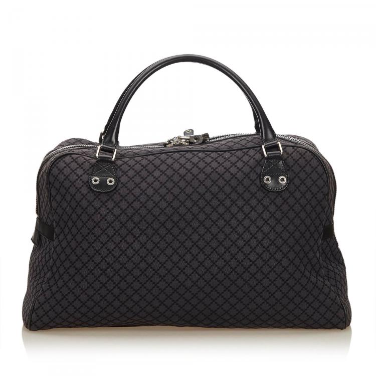 Pre Owned Gucci Gray/Black Diamante Canvas Travel Bag