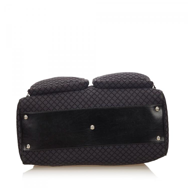 Pre Owned Gucci Gray/Black Diamante Canvas Travel Bag