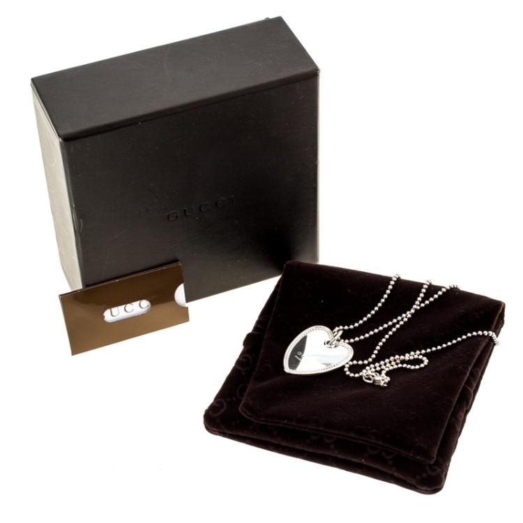 Pre Owned Gucci Sterling Silver Beads Heart Pendant Necklace