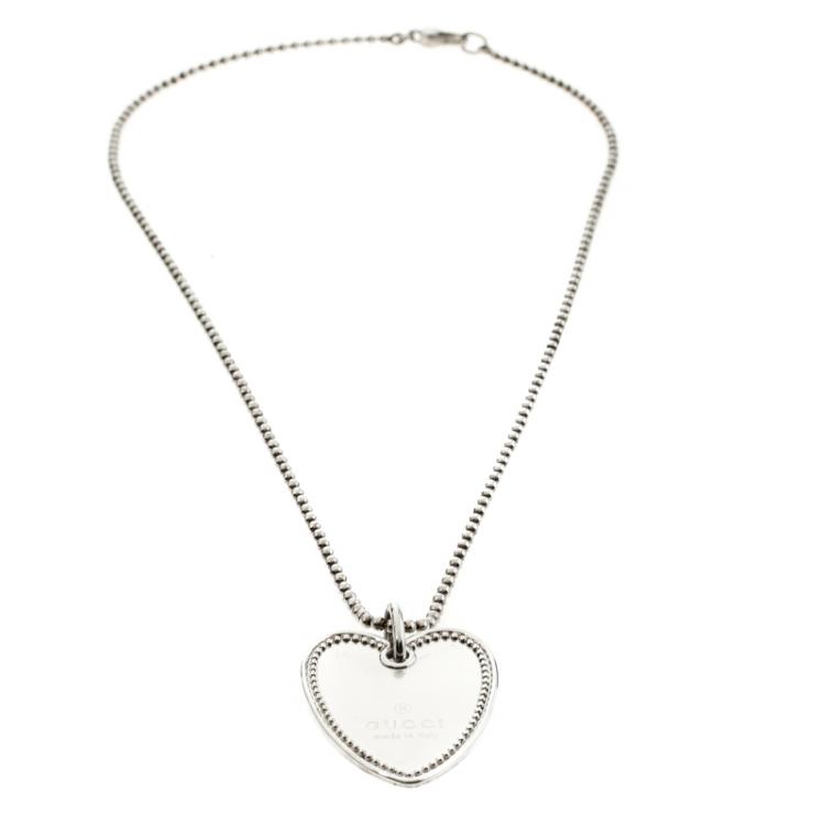 Pre Owned Gucci Sterling Silver Beads Heart Pendant Necklace