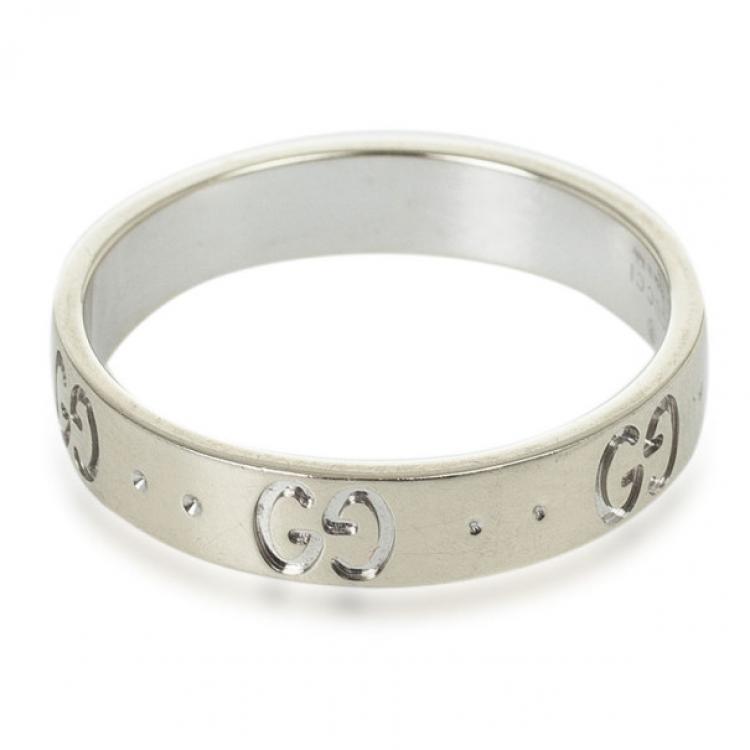 Pre Owned Gucci 18kt White Gold Icon Thin Band Size 56