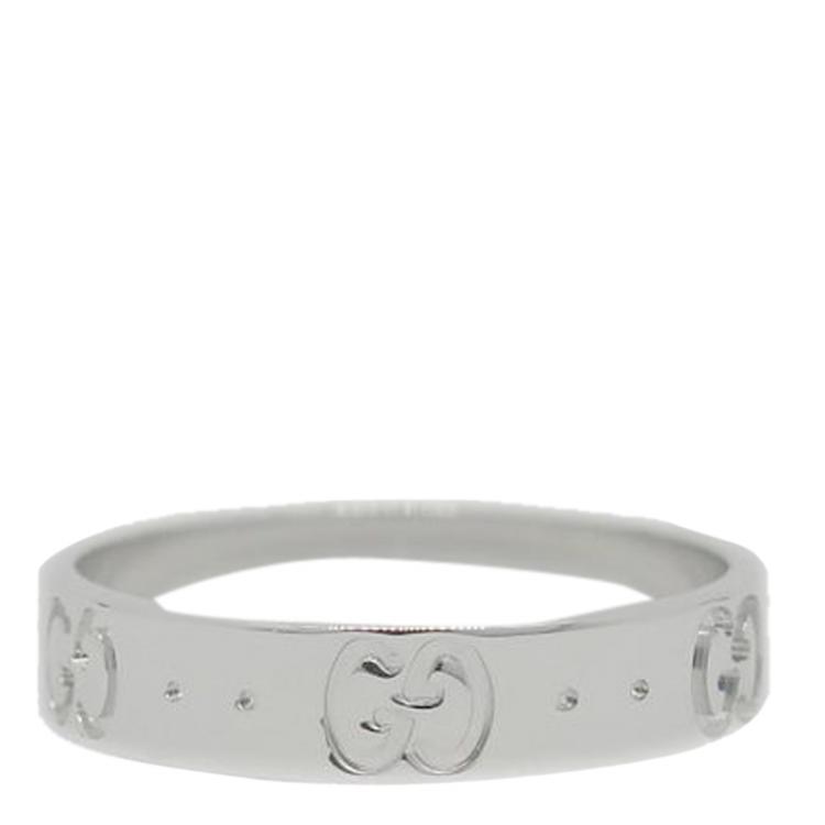 Pre Owned Gucci 18K White Gold Icon Ring Size 53