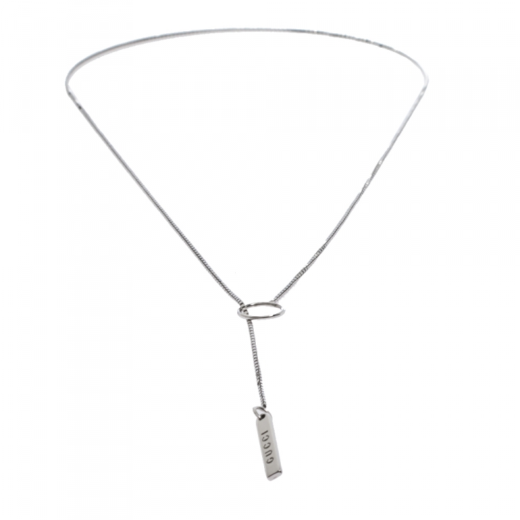 Pre Owned Gucci 18K White Gold Chain Y Lariat Necklace