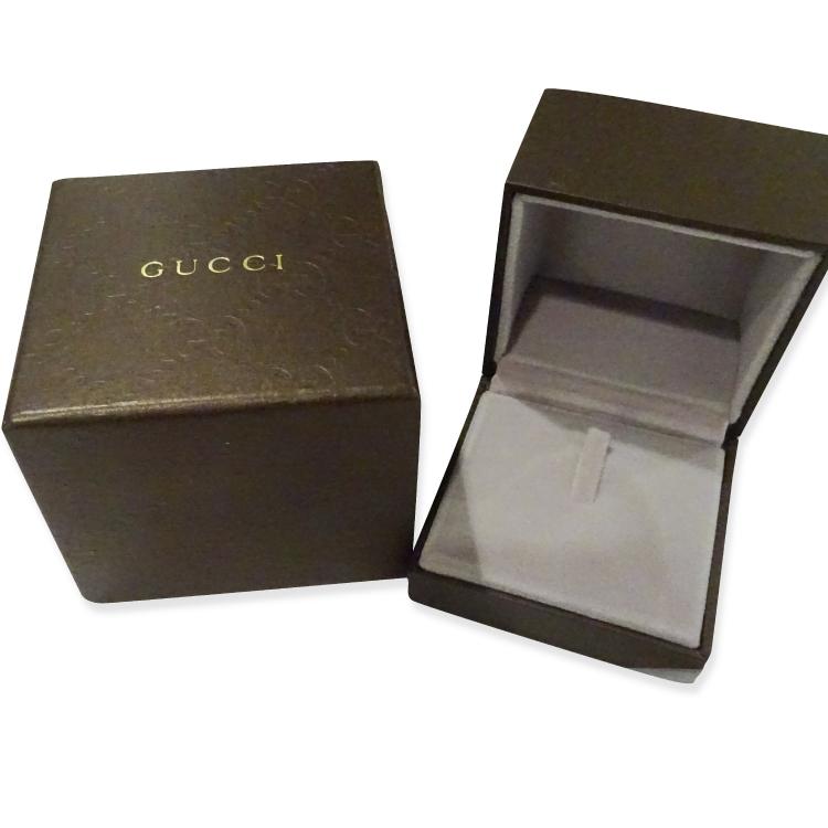 Pre Owned Gucci Double G 0.10 CTW Diamond 18K White Gold Ring Size 55