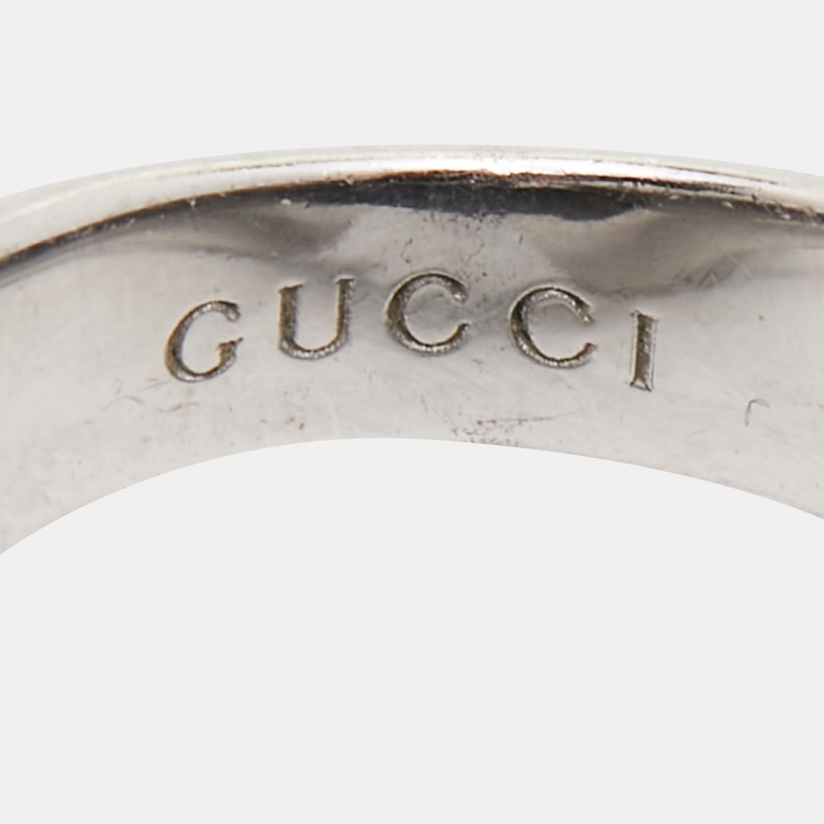Pre Owned Gucci Horsebit Onyx Diamonds 18k White Gold Cocktail Ring Size 53