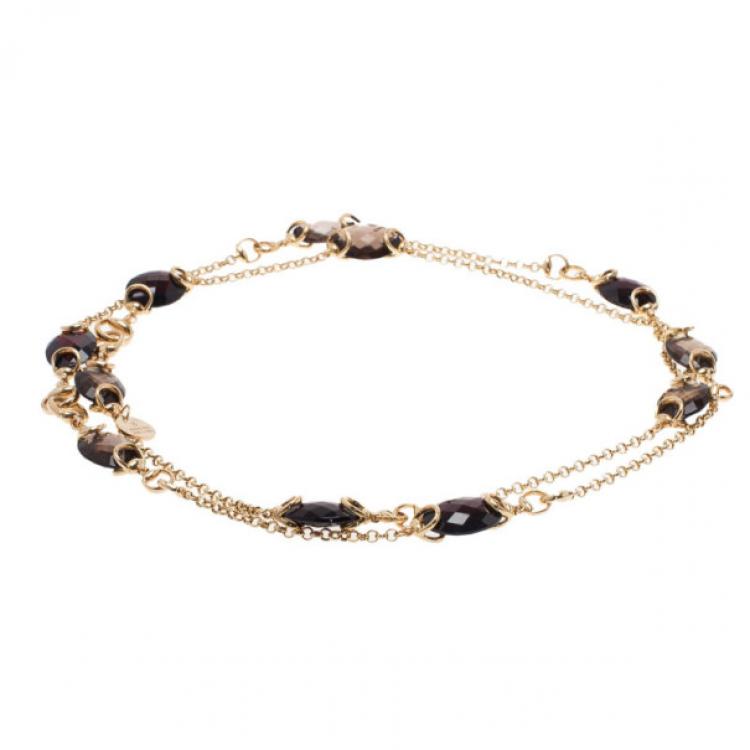 Pre Owned Gucci Red Garnet and Smokey Quartz Candy Horsebit Chain Necklace