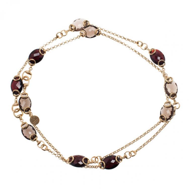 Pre Owned Gucci Red Garnet and Smokey Quartz Candy Horsebit Chain Necklace