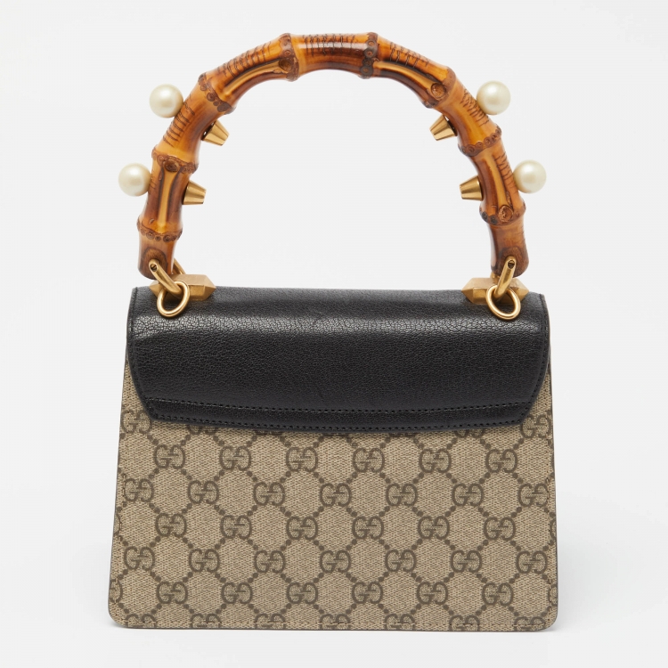Pre Owned Gucci Multicolor GG Canvas Supreme and Leather Mini Broche Bamboo Top Handle Bag