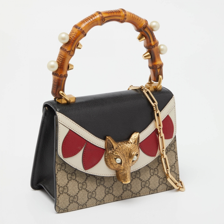 Pre Owned Gucci Multicolor GG Canvas Supreme and Leather Mini Broche Bamboo Top Handle Bag