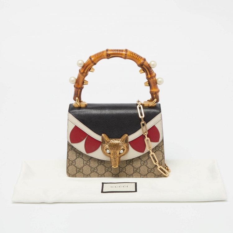 Pre Owned Gucci Multicolor GG Canvas Supreme and Leather Mini Broche Bamboo Top Handle Bag