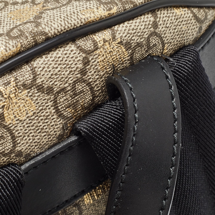 Pre Owned Gucci Black/Beige GG Supreme Canvas and Leather Small Bees Day Backpack
