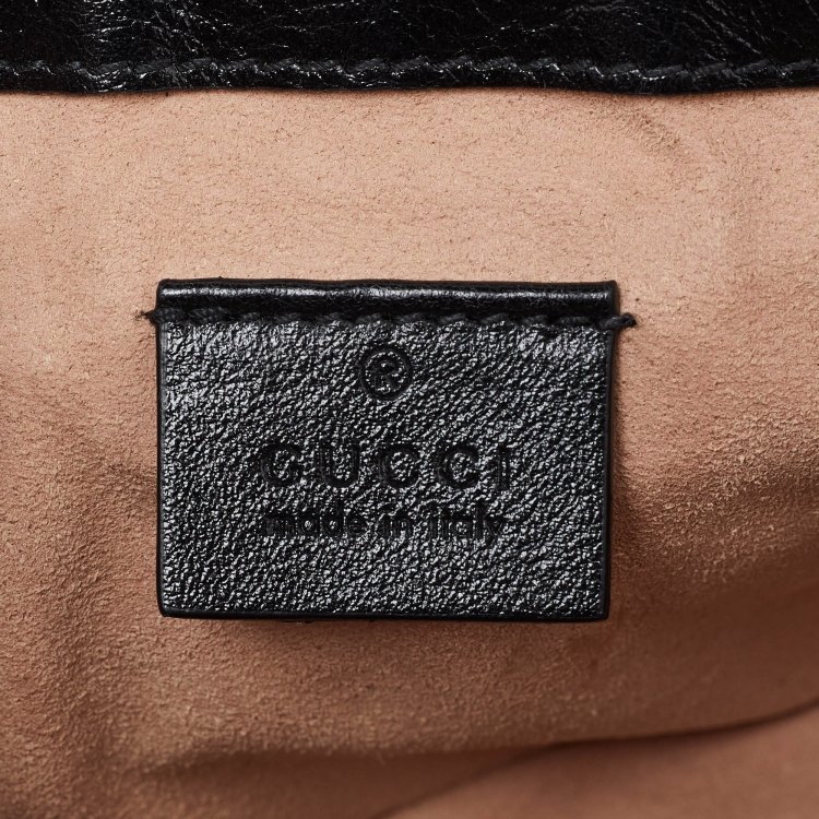 Pre Owned Gucci Black/Beige GG Matelassé Canvas and Leather Mini GG Marmont Top Handle Bag