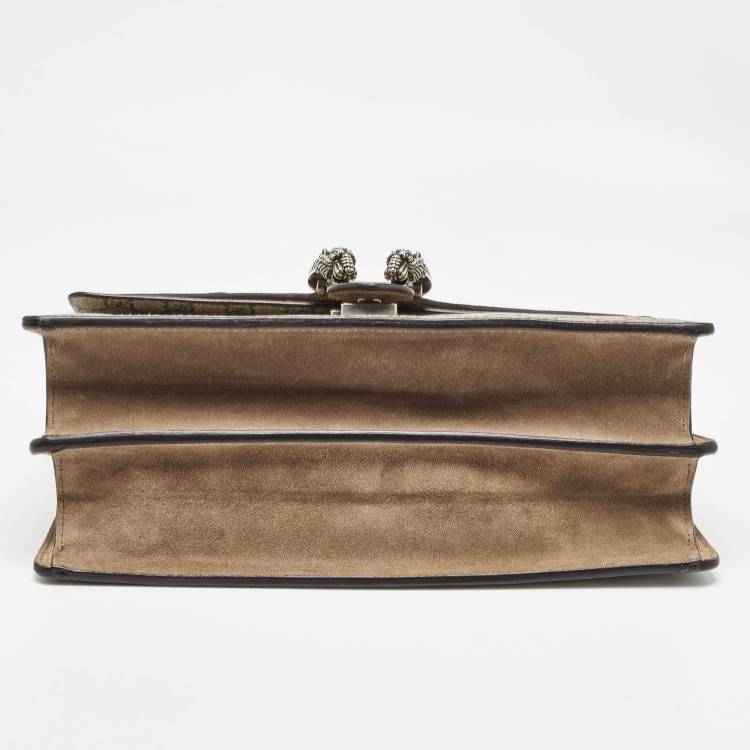 Pre Owned Gucci Beige GG Supreme Canvas and Suede Medium Bee Embroidered Dionysus Shoulder Bag