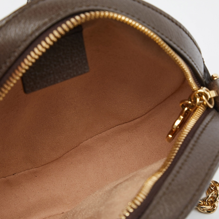 Pre Owned Gucci Brown GG Supreme Canvas and Leather Mini Ophidia Round Bag
