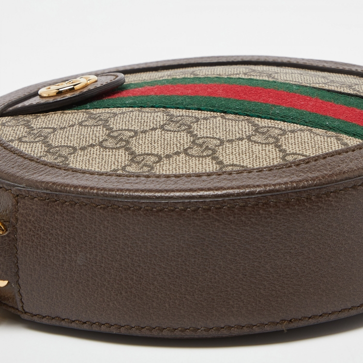 Pre Owned Gucci Brown GG Supreme Canvas and Leather Mini Ophidia Round Bag