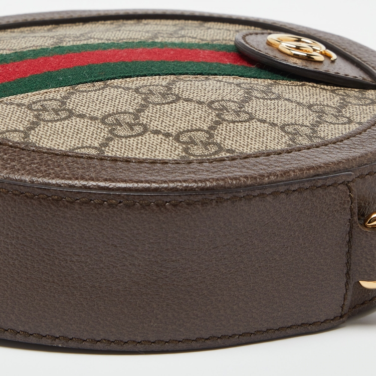 Pre Owned Gucci Brown GG Supreme Canvas and Leather Mini Ophidia Round Bag