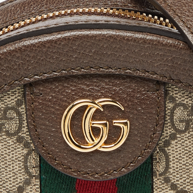 Pre Owned Gucci Brown GG Supreme Canvas and Leather Mini Ophidia Round Bag