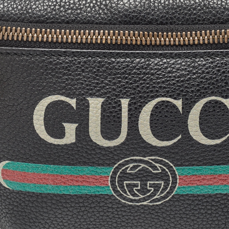 Pre Owned Gucci Black Leather Small Logo Belt Bag
