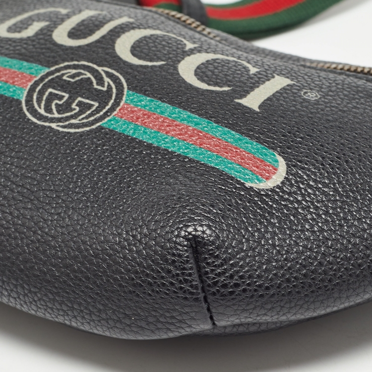 Pre Owned Gucci Black Leather Small Logo Belt Bag