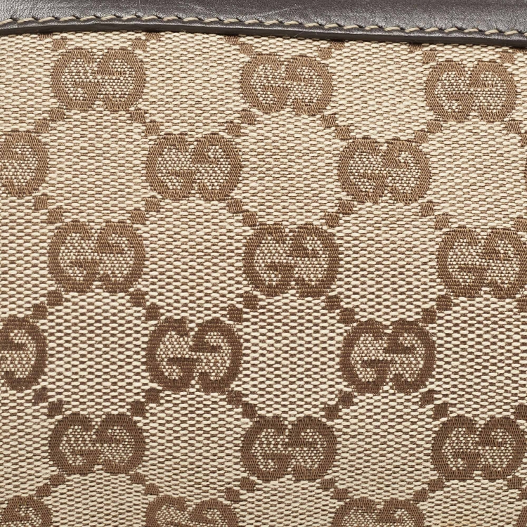 Pre Owned Gucci Beige/Brown GG Canvas Web Wristlet Pouch