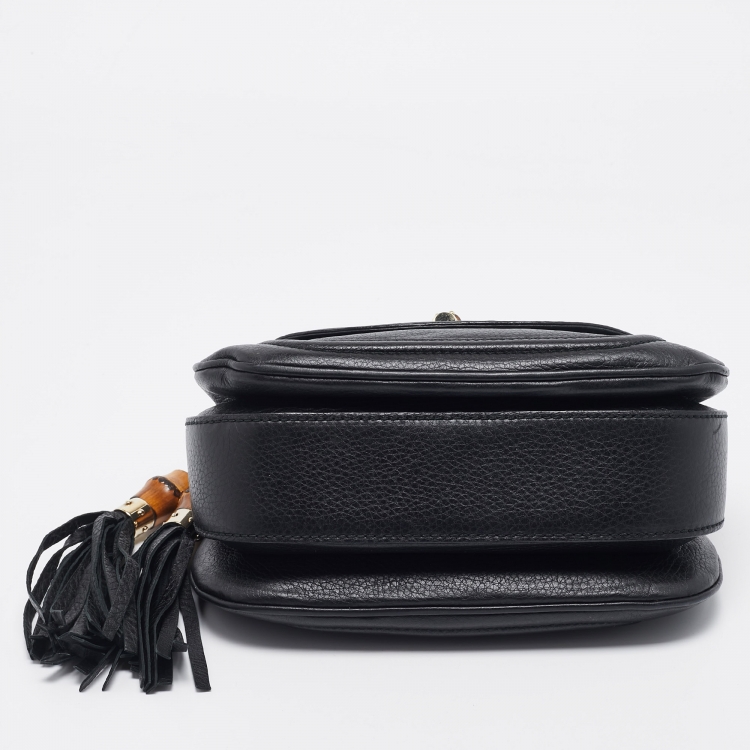 Pre Owned Gucci Black Leather Tassel New Bamboo Top Handle Bag