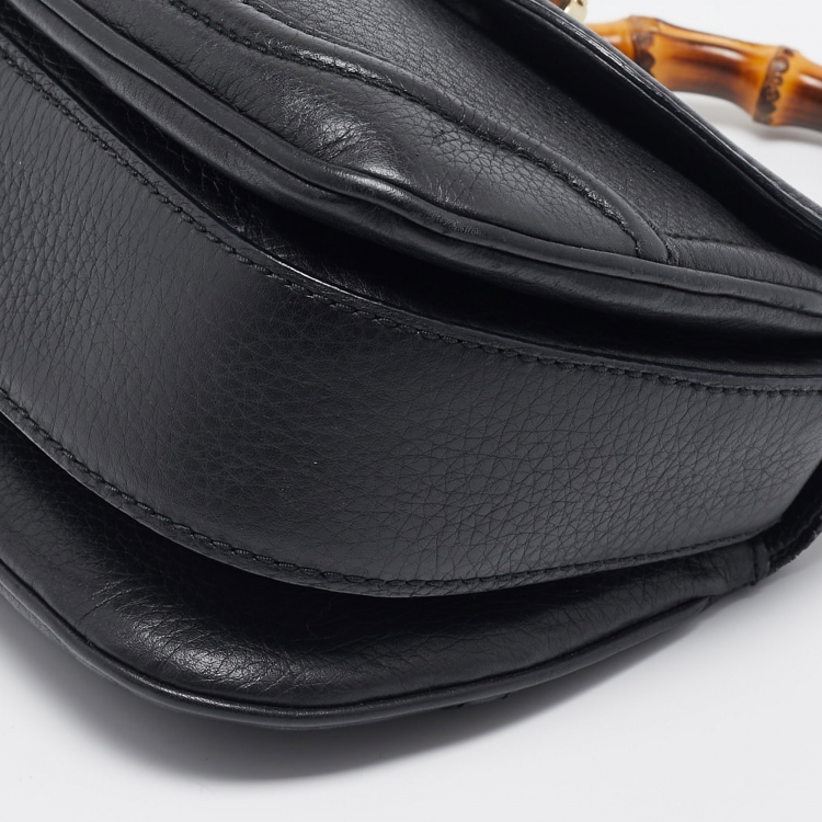 Pre Owned Gucci Black Leather Tassel New Bamboo Top Handle Bag