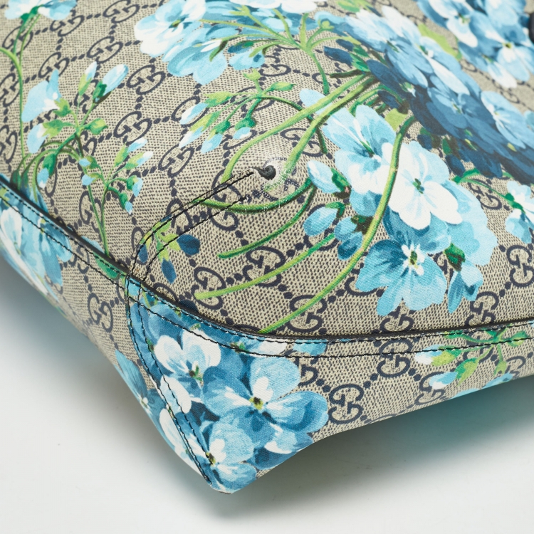 Pre Owned Gucci Navy Blue/Beige GG Supreme Canvas Blooms Reversible Tote 