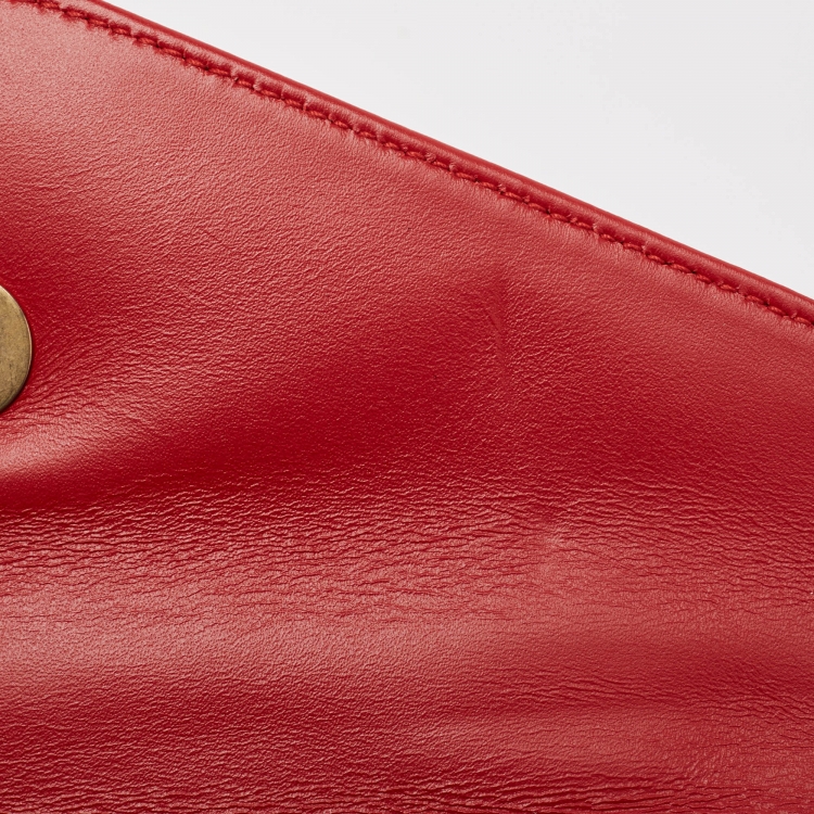 Pre Owned Gucci Red Leather Mini Pearl Queen Margaret Broadway Shoulder Bag