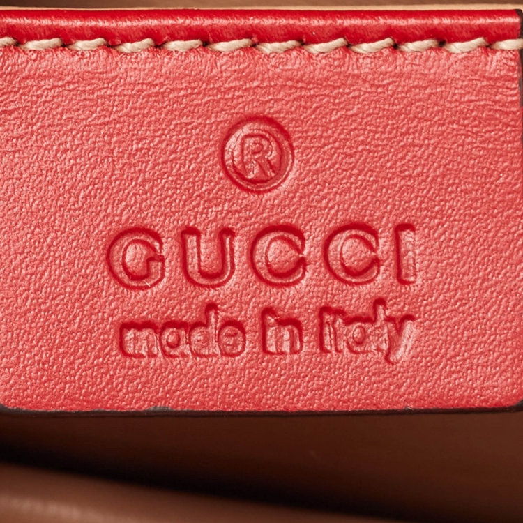Pre Owned Gucci Red Leather Mini Pearl Queen Margaret Broadway Shoulder Bag