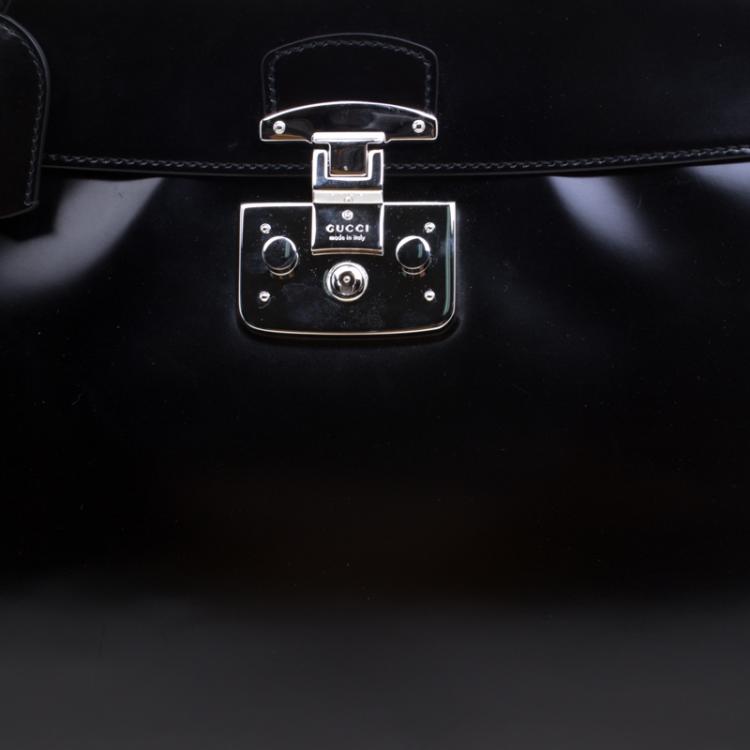 مملوكة مسبقًا Gucci Black Patent Leather Lady Lock Bamboo Top Handle Bag