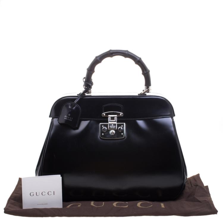 مملوكة مسبقًا Gucci Black Patent Leather Lady Lock Bamboo Top Handle Bag