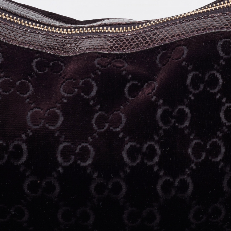 Pre Owned Gucci Purple GG Velvet and Lizard Web Bamboo Ring Hobo