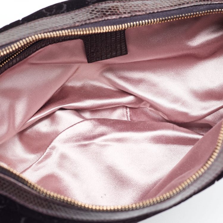 Pre Owned Gucci Purple GG Velvet and Lizard Web Bamboo Ring Hobo