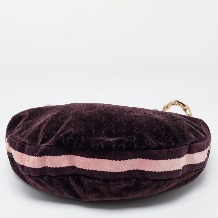 Pre Owned Gucci Purple GG Velvet and Lizard Web Bamboo Ring Hobo