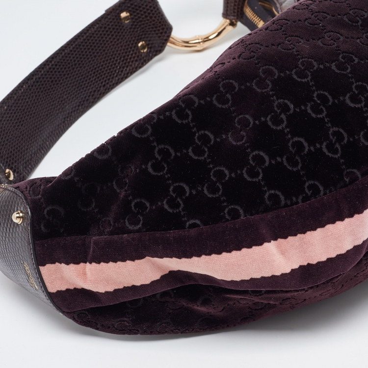 Pre Owned Gucci Purple GG Velvet and Lizard Web Bamboo Ring Hobo