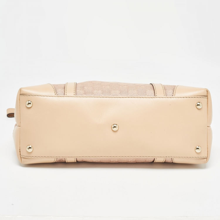 Pre Owned Gucci Beige/Rose Gold GG Shimmer Fabric and Leather Small Lovely Heart Tote