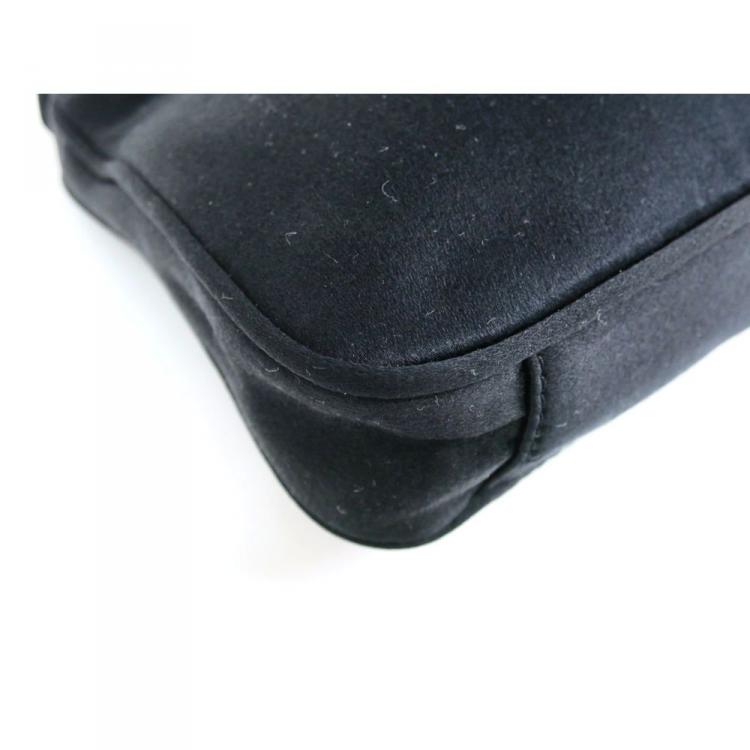 Pre Owned Gucci Black Satin Bamboo Top Handle Bag