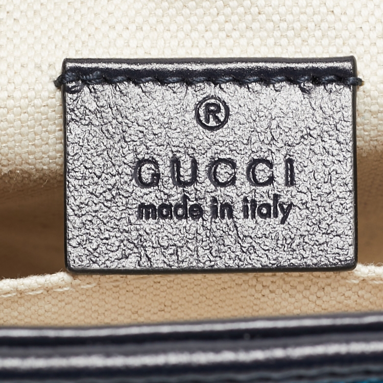 Pre Owned Gucci Blue Diagonal Quilt GG Canvas Leather Mini GG Marmont Bag